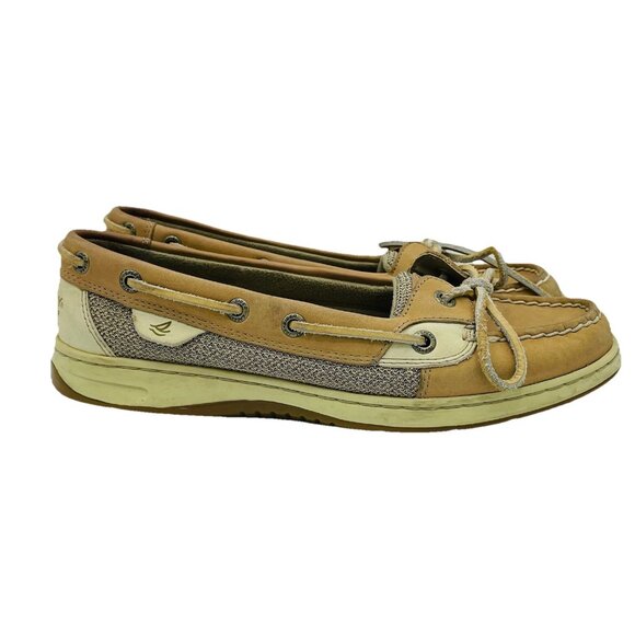 Sperry Top Sider Womens Shoes Size 8 M Tan Brown Leather Boat Shoe Slip On Lace - Picture 1 of 4